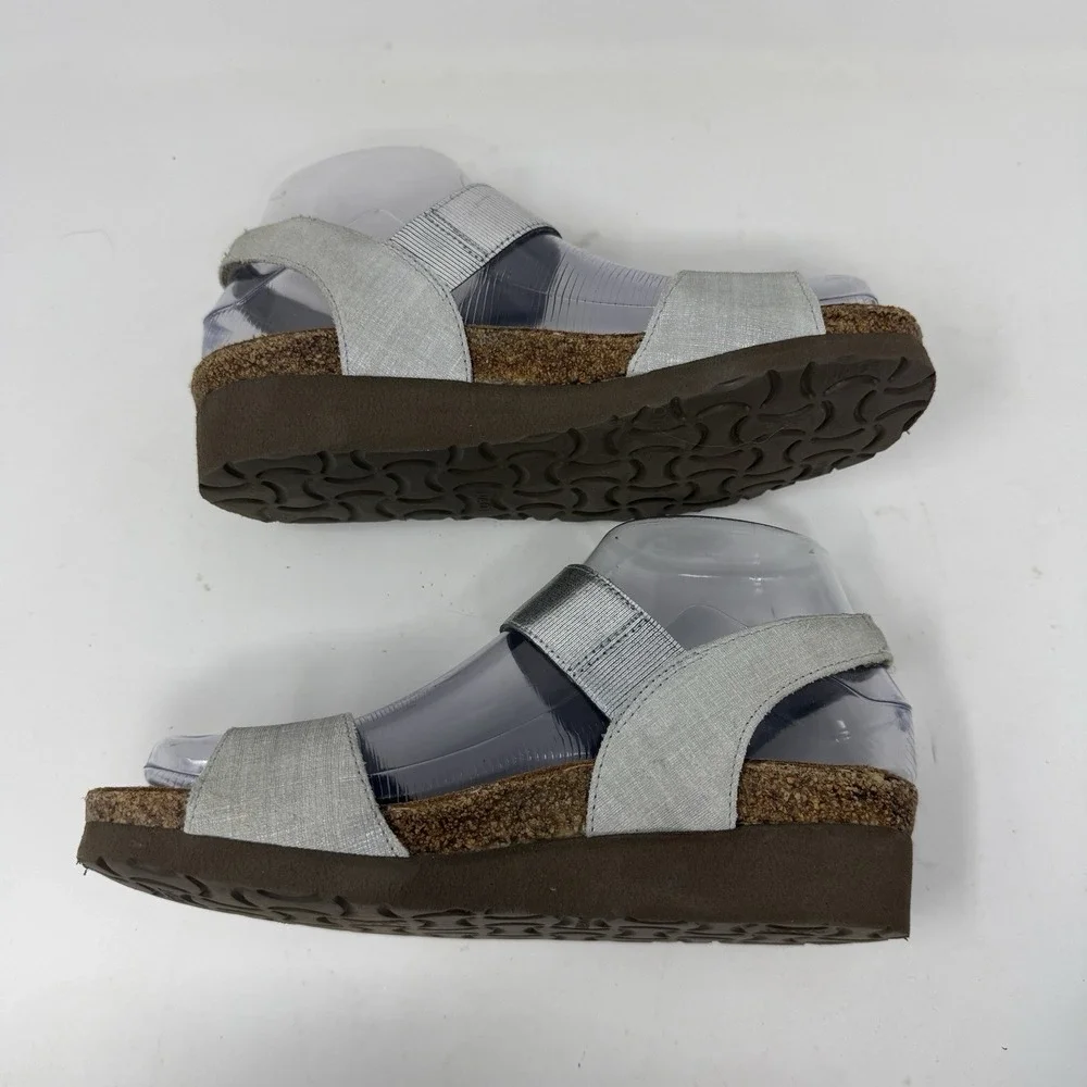 NAOT Platform Wedge Sandals Silver Metallic Strappy Slingback Womens 36 L5